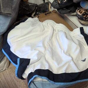 Varsity White and Navy Athletic Shorts